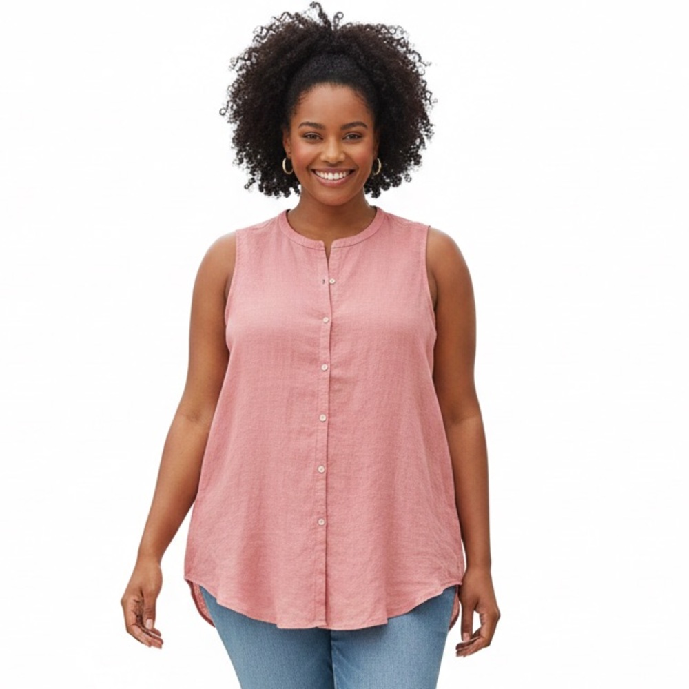 Christian Siriano Sleeveless Pink Button-Down Linen Shirt Blouse Woman XL Summer